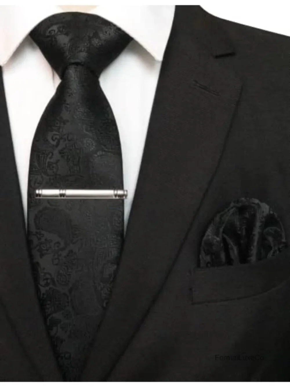 Handmade Silk Blend Tie Pocket Square and Tie Clip Set for Men